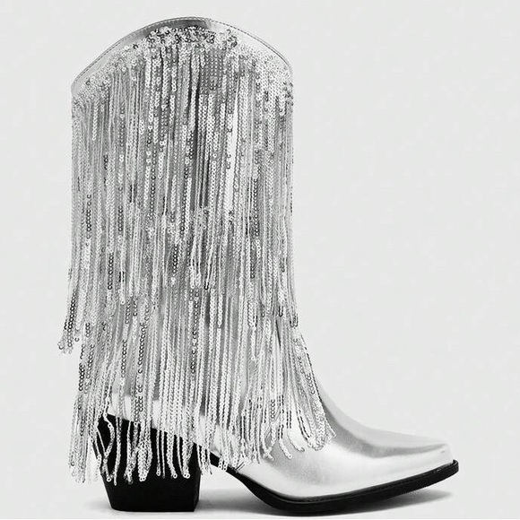 Metallic Silver Western Party Decor Fashion Boots - Picture 2 of 4